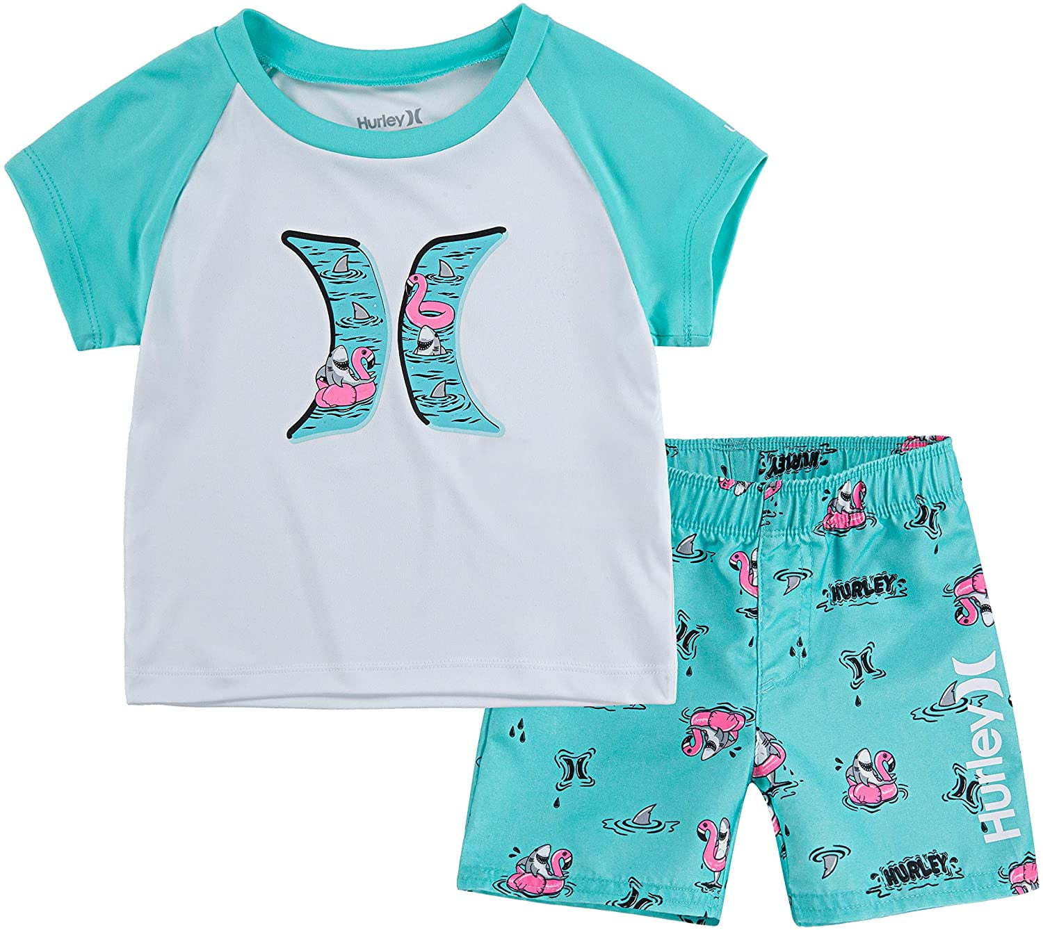 Hurley Baby Boy's Swim Suit 2Piece Outfit Set, Green/Floaties, 6