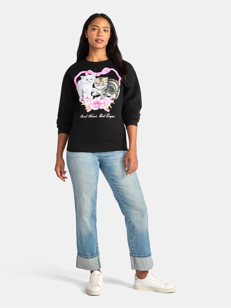 Women's Bad Temper Cats Graphic Sweatshirt with Long Sleeves