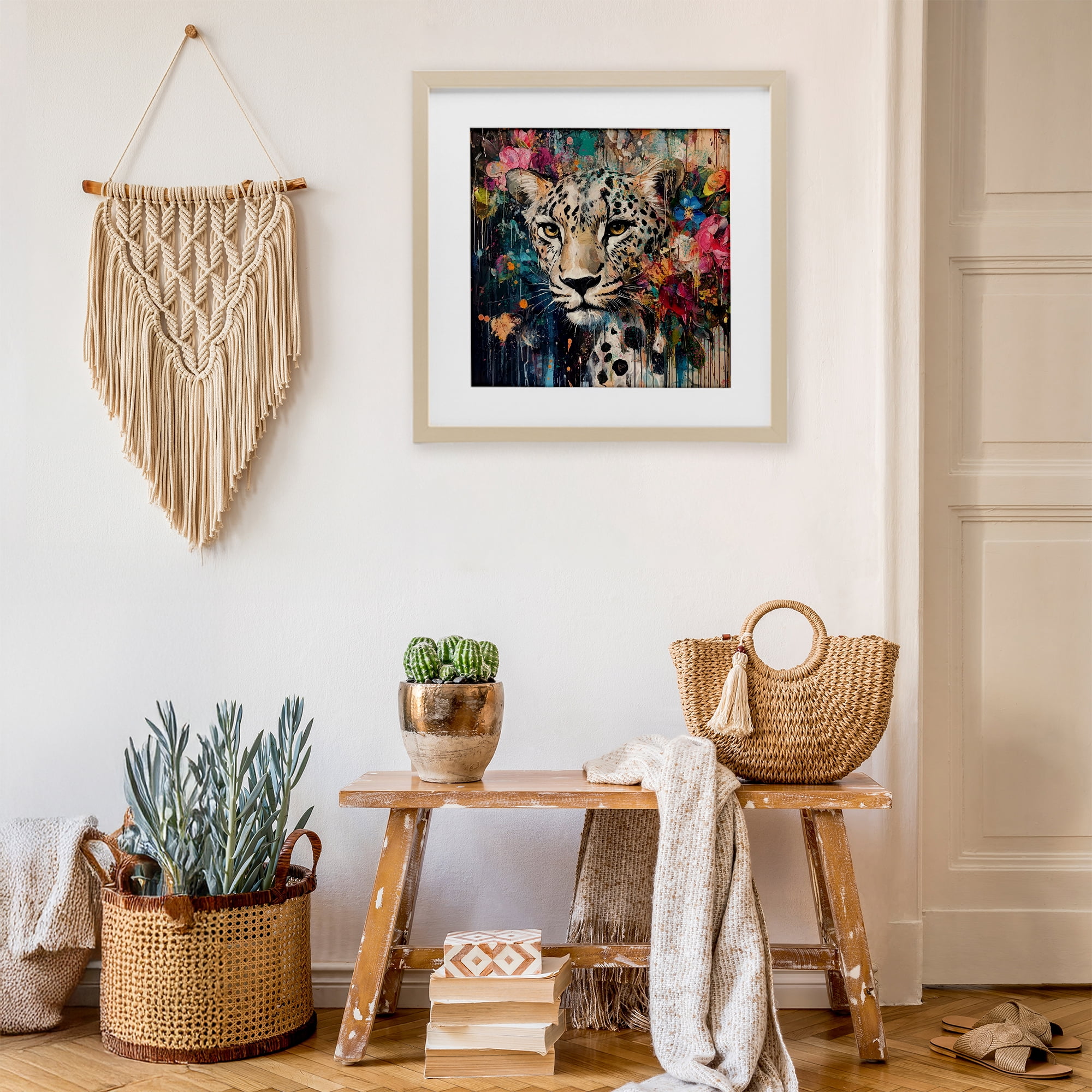 Stupell Industries Cheetah & Exotic Blooms Birch Framed Print Under Glass, design by Marta Wiley