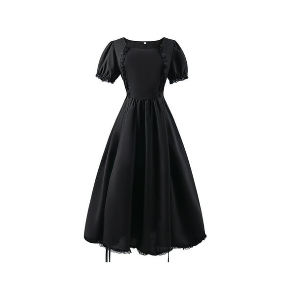 TOOYOU Girls Dresses Big Regency Dresses Ruffled Retro Classical Puff Sleeve Empire Waist Dress Gown Sweet Girl Theme Party Sundress ,Size 16-18 Years , Black