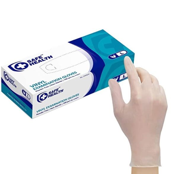 Safe Health Vinyl Exam Gloves, Box of 100, MEDICAL GRADE, Disposable