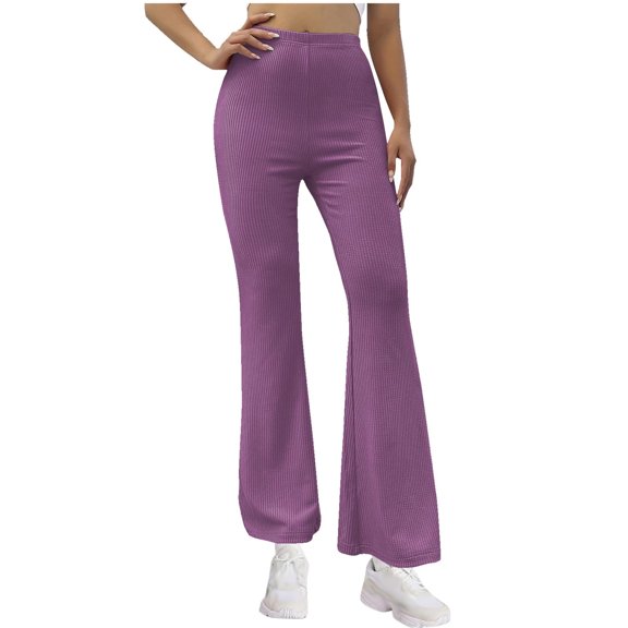 HUJlwoi Flare Yoga Pants for Women Ribbed Knit High Waist Fitting Bootcut Leggings Gym Workout Comfy Bell Bottom Pants