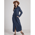 thumbnail image 3 of Womens Casual Button Down Denim Maxi Dress Lapel Long Sleeve Long Jean Dresses with Pockets, 3 of 4