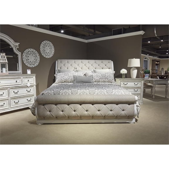 Magnolia Manor White Queen Uph Sleigh Bed