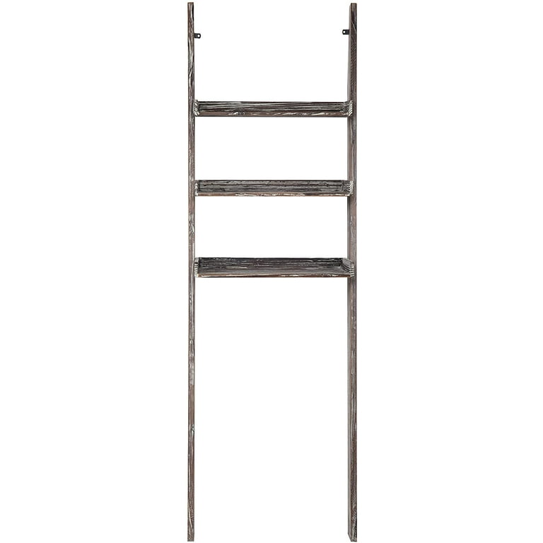 3-Tier Rustic Wood Over-the-Toilet Wall-Leaning Ladder Storage Shelves