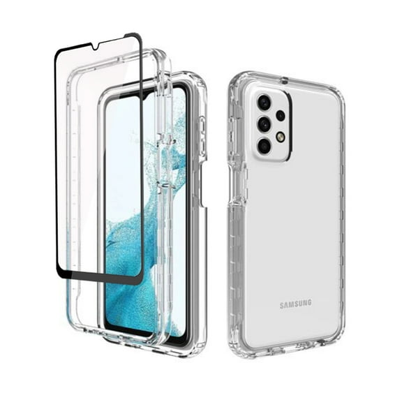 Xhy Samsung Galaxy A23 5G Case with Screen Protector 2 in 1 Reinforced Bumper Protection Anti Scratch Transparent Shockproof Durable Non-Yellowing Crystal Clear Case for Galaxy A23 5G Phone