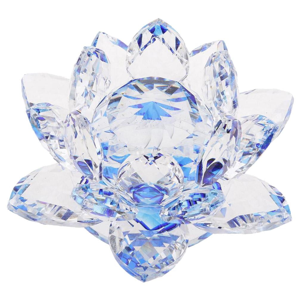 Bling Crystal Lotus Flower Model Glass Craft Home Tabletop Decoration Purple 
