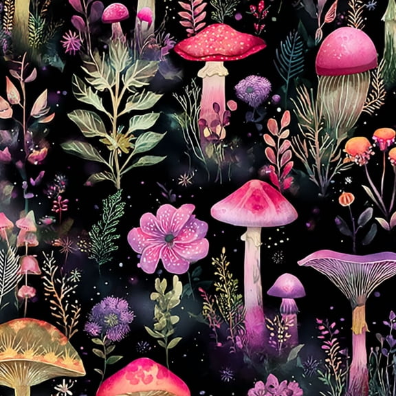 Peel and Stick Wallpaper Whimsical Colorful Mushroom Botanical Pink Flowers Wall Mural 17.7in x 9.8ft Self Adhesive Removable Wall Paper Renter Friendly Wallpaper for Nursery Bedroom Cabinets