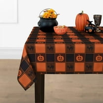 Halloween Tablecloth, Plaid Checkered Table Cloth with Cat and Pumpkin, Orange and Black Tablecloths, Machine Washable Tablecloth Rectangle for Dinner Party Decoration, 60 x 84 inch