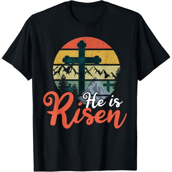 Retro God Jesus He Risen Christian 2024 Happy Easter Sunday T-Shirt