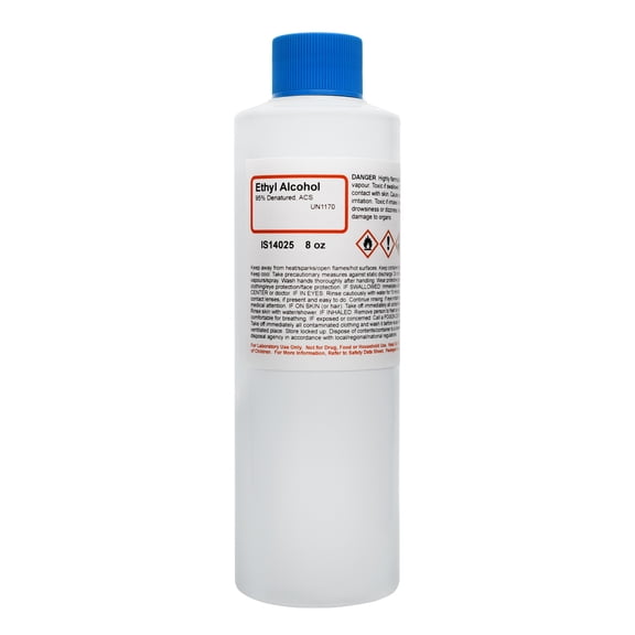 ACS Reagent Grade 95% Denatured Ethyl Alcohol, 8 Ounce - The Curated Chemical Collection - Not for Use on Body or Skin