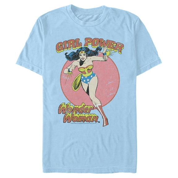 Men's Justice League Running Girl Power Text Poster  Graphic Tee Light Blue X Large