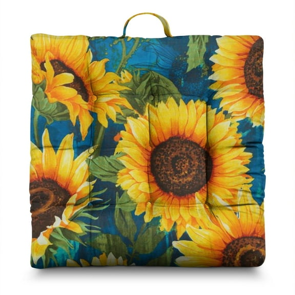 Retro Sunflower Graphic Floor Pillow - Fluffy & Resilient Japanese-Style Sitting Cushion for Adults