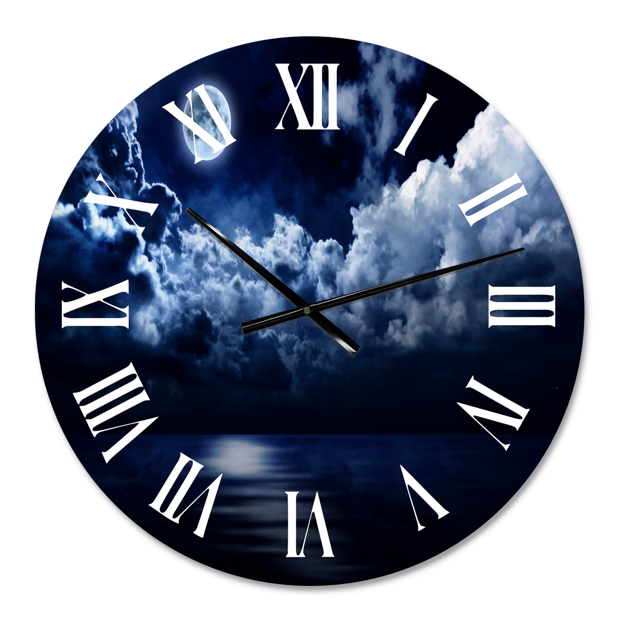 Designart 'Full Moon In Cloudy Night Sky' Modern Wall Clock