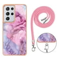 thumbnail image 7 of Case for Samsung Galaxy S21 Ultra, Adjustable Detachable Crossbody Strap Neck Strap Silicone Bumper Marble Painted TPU Ultra Thin Shockproof Protective Phone Case Cover for Galaxy S21 Ultra, Pink, 7 of 7