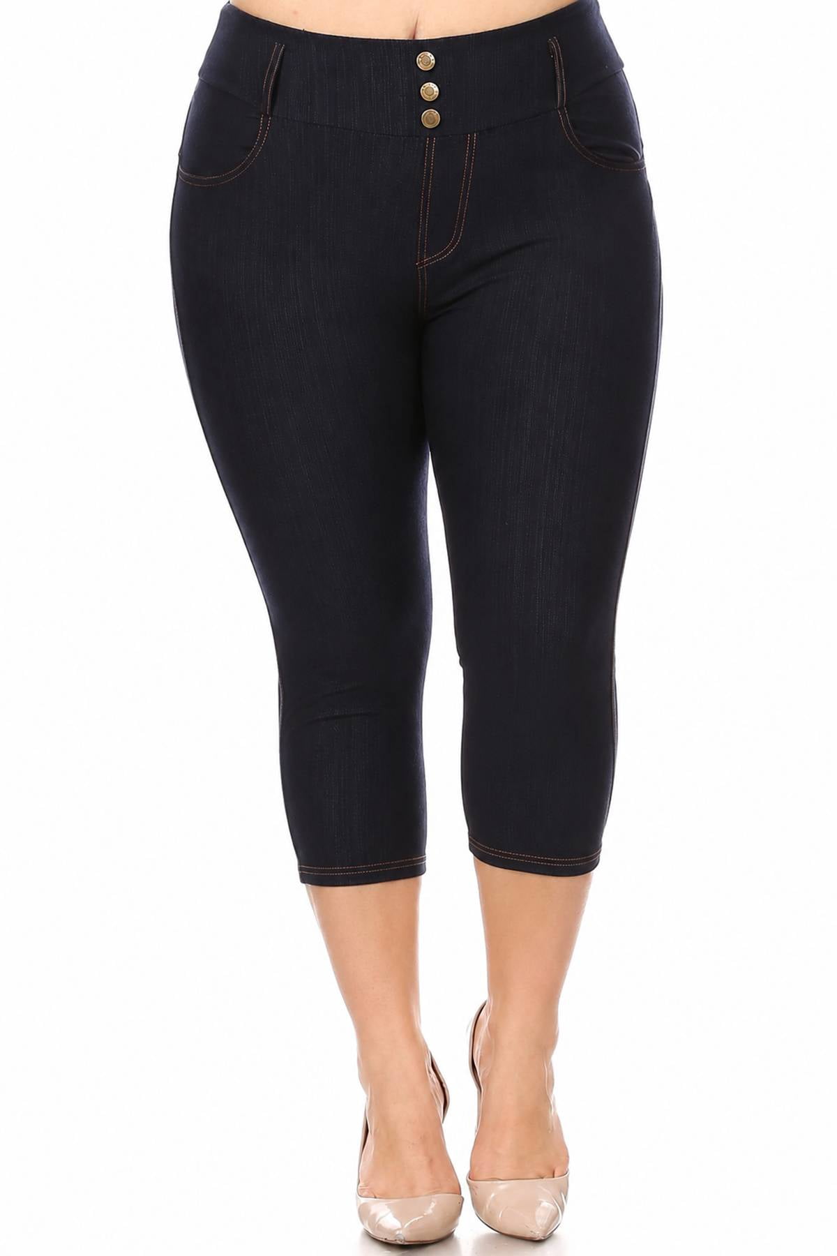 Jvini Women's Pull On Capri Pants Stretch Knit Denim Jeggings With Pockets