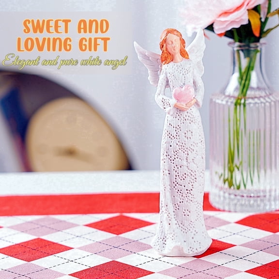 White Angel Sculpture Figurine, Gifts with Love, Carved and Hand-Painted
