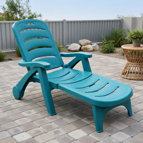 Topcobe 5 Position Adjustable Folding Lounger Chaise Chair, Outdoor Patio Furniture for Balcony Garden Backyard-Turquoise