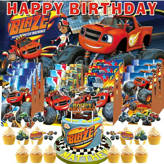 Blaze Goodie Bags Treat Candy Decorations Party Favor Supplies Birthday Cake Topper Backdrop Banner