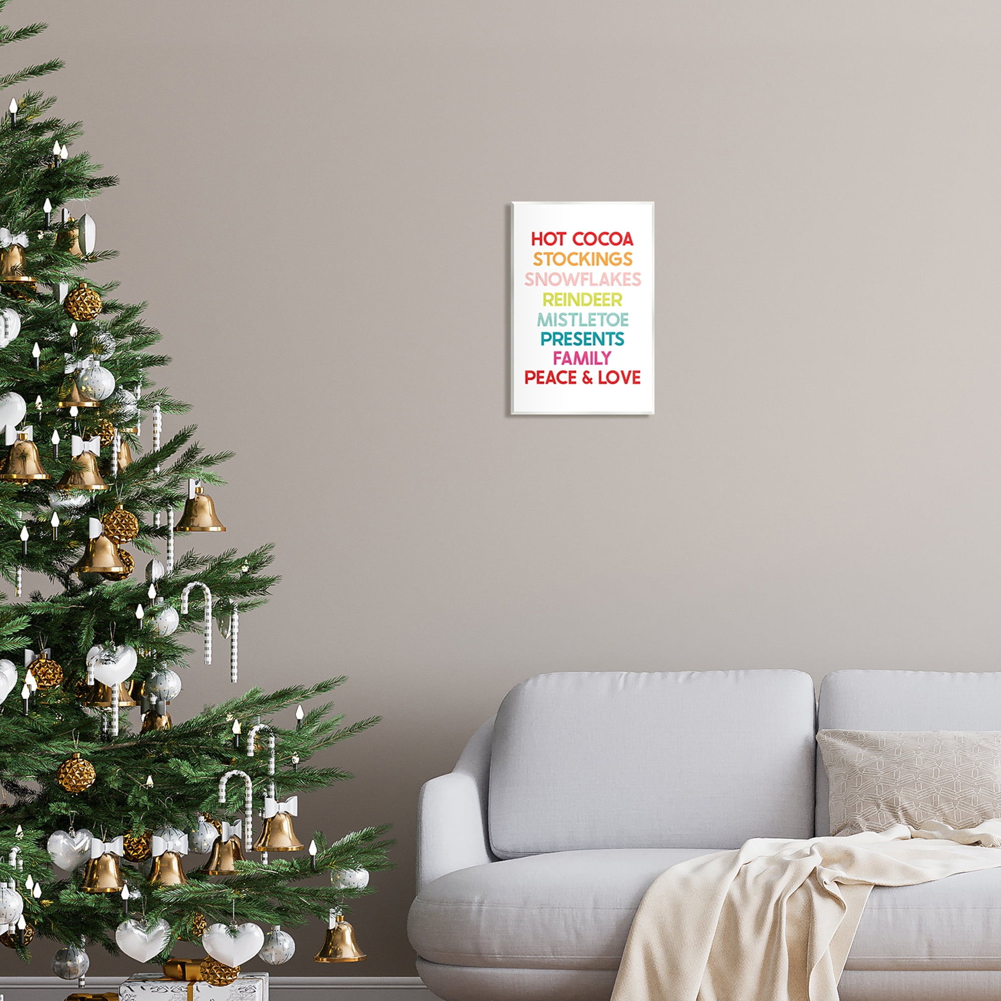 Stupell Industries Peace & Love Rainbow Christmas List Holiday Painting Unframed Art Print Wall Art