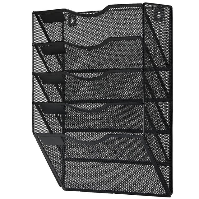 SHOWERORO Wire Magazine File Holder Magazine Rack Holder Black Iron Wall Mounted Storage for Commercial Space 1Set
