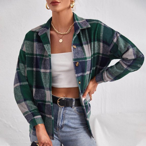 DailyTrove Women's Color-Block Plaid Longline Shirt Jacket, Versatile Outerwear for Year-Round Layering & Street Style for women