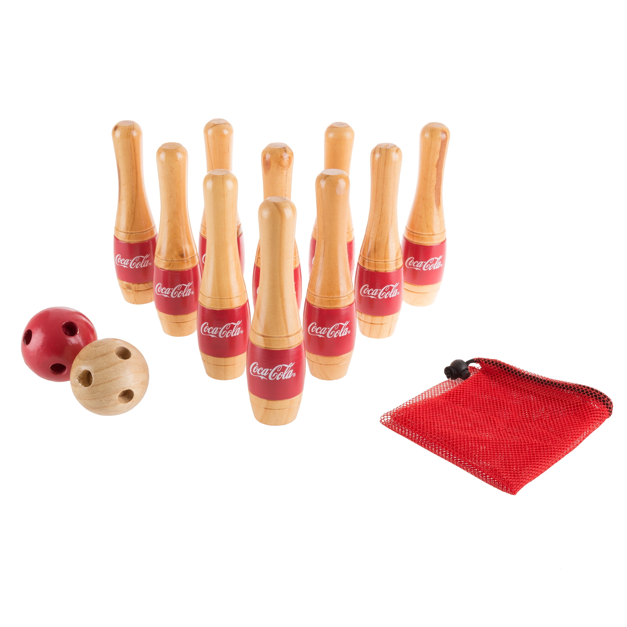 Coca Cola Bowling Set – Indoor and Outdoor Bowling Game for Adults and Kids  – 10 Wooden Pins, 2 Balls, and Mesh Carrying Bag by Hey Play (Red) -  Walmart.com