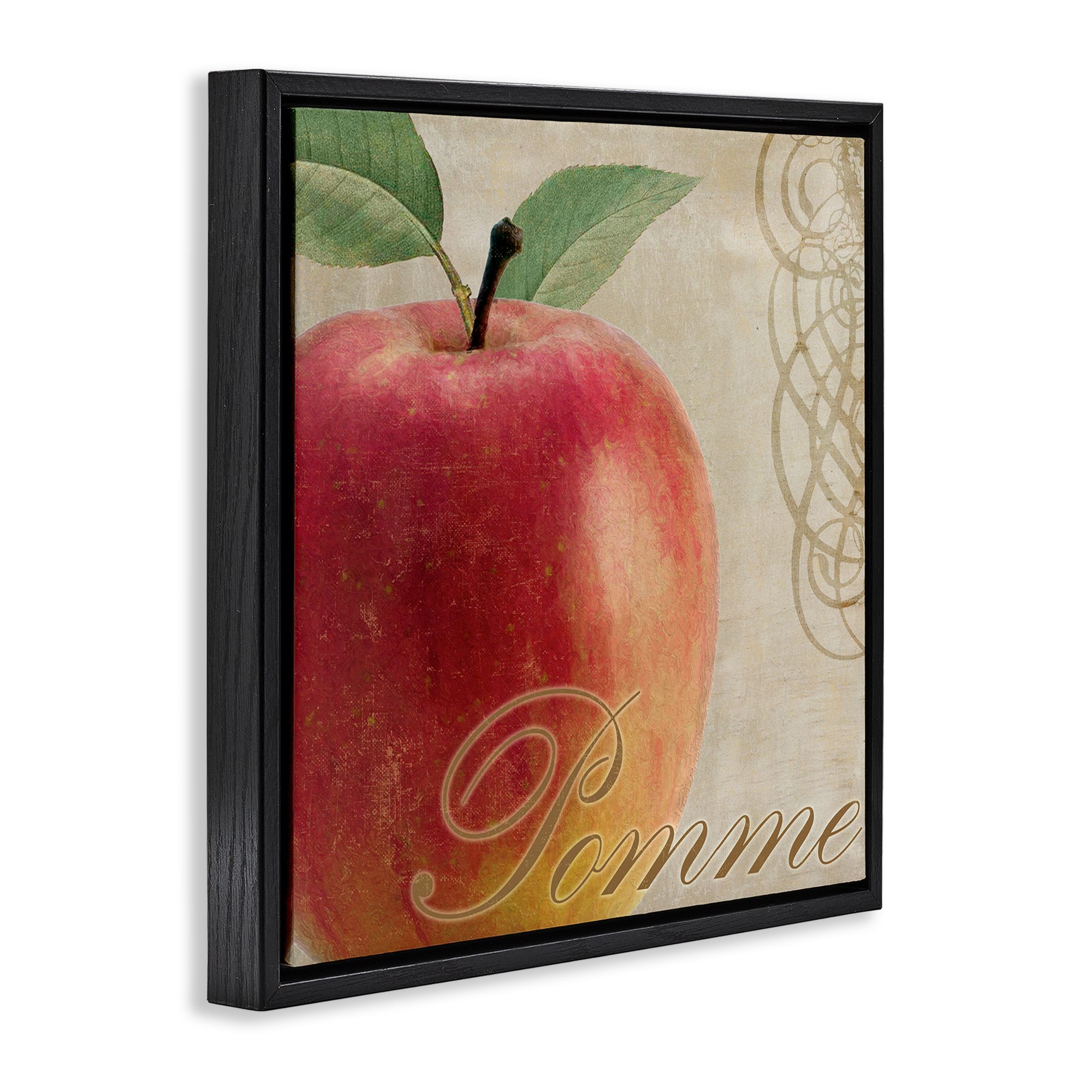 Stupell Industries Vintage French Apple Food & Beverage Painting Black Floater Framed Canvas Art Print Wall Art, 18 x 18