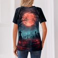 thumbnail image 6 of IYYVV Women Fall Halloween V Neck Shirt Pumpkin Graphic Short Sleeve Tee Autumn Holiday Family Matching Tops Purple XL, 6 of 6