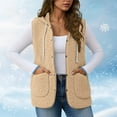 thumbnail image 5 of Women's Fuzzy Fleece Vest Hooded Sleeveless Button Down Solid Color Coat with Pockets Beige L, 5 of 6