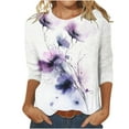 thumbnail image 2 of LYEAA Women 3/4 Sleeve Tops Floral Botanical Print Round Neck Summer Tops Soft Cotton Blouse Casual Daily Wear Breathable Shirts for Women Multicolor XL, 2 of 5