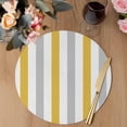 thumbnail image 3 of Orange Grey Striped Round 15 Inch Placemats Set of 6, Geometric Vertical Stripes White HeatResistant Non Slip Place Mats for Dining Table, Wipeable Braided Kitchen Table Mats for Housewarming, 3 of 9