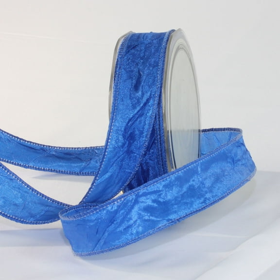 The Ribbon People Royal Blue Crinkled Satin Wired Craft Ribbon 1" x 54 Yards