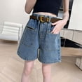 thumbnail image 2 of NAISIBABY Big Girls Denim Shorts Size 10, Wide Leg Elastic Waist with Pockets Summer Causal Fashion Shorts Blue, 2 of 9