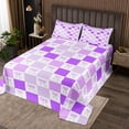thumbnail image 2 of Erosebridal Pretty Bow Tie Coverlet Set Queen, Purple Geometry Plaid Bedding Set 3 Pieces, 2 of 5