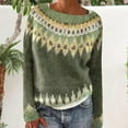 thumbnail image 4 of Womens Pullover Vintage Sweater Plus Size Ethnic Fair Isle Sweater Fall Long Sleeve Casual Boho Tops Knitwear Green, 4XL, 4 of 4