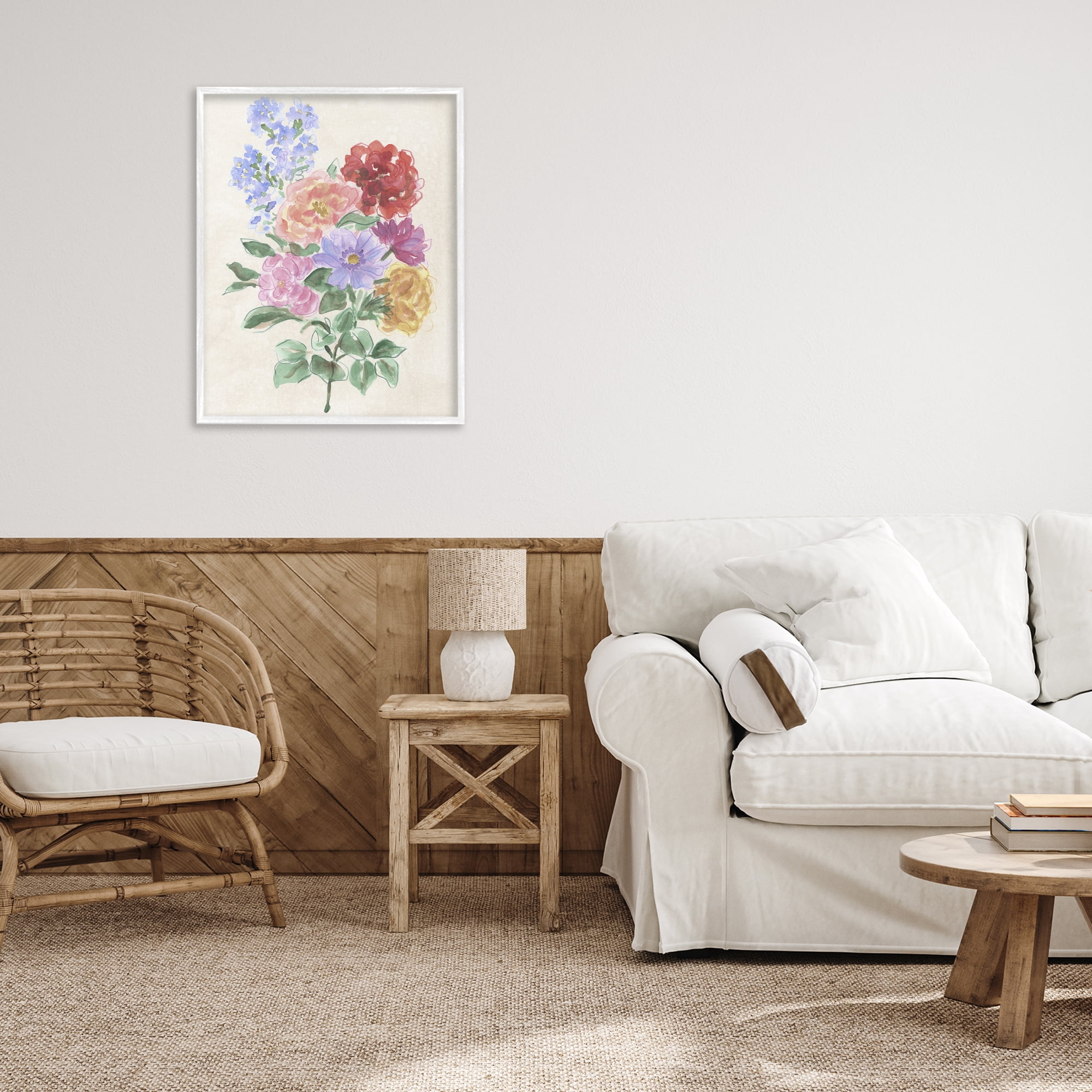 Stupell Industries Mixed Blooms on Parchment White Framed Giclee Art, design by June Erica Vess