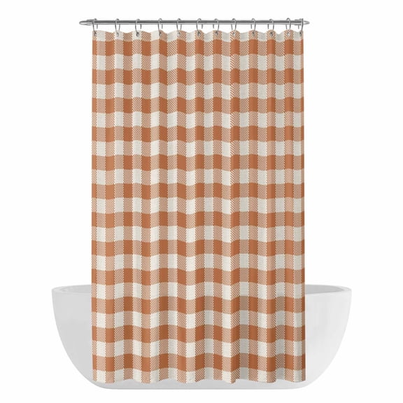 Dark Orange Checkered Shower Curtain - Water Repellent Fabric Shower Curtains Washable, Fall Farmhouse Buffalo Plaid Linen Decorative Polyester Cloth Bathroom Curtains Modern Bath Decor 36"x72"
