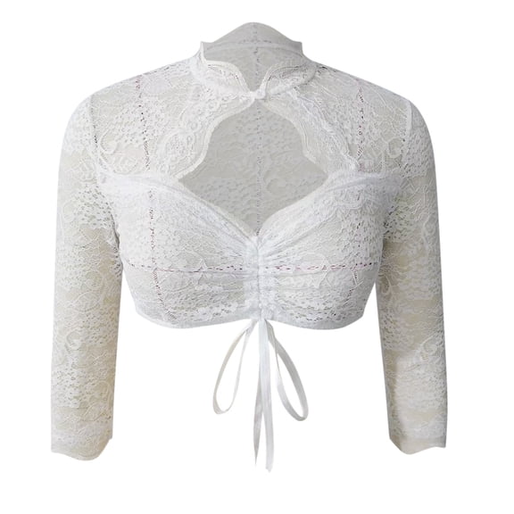 Girls White Lace Crop Top, Kids Elegant Off Shoulder and Long Sleeve Lace Blouse, Versatile Solid Layering Inner Shirt for Casual Daily Wear(White1,9-10 Years)