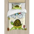 thumbnail image 1 of Turtle Duvet Cover Set Twin Size, Cartoon Animal Looking at a Butterfly on Hill Spring Season Colorful Nursery Doodle, Decorative 2 Piece Bedding Set with 1 Pillow Sham, Multicolor, by Ambesonne, 1 of 3