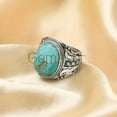 thumbnail image 4 of 925 Sterling Silver Vintage Turkish Design |Aegean Sky 13x18mm Oval Turquoise Men’s Ring| Natural Turquoise Gemstone Band | Handmade Statement Jewelry Gift for Him Size 7.5, 4 of 7