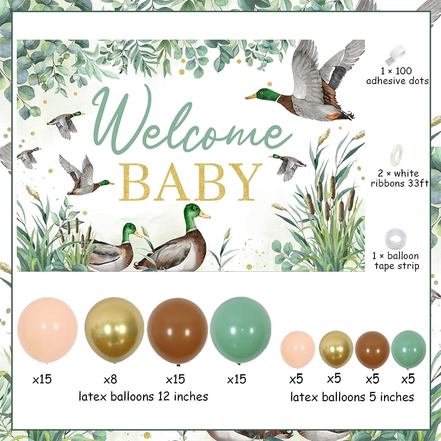 JOYMEMO 8-teiliges Entenjagd-Babyshower-Dekoset – Waben-Dekoration In Grün/Braun, 'It's A Boy'