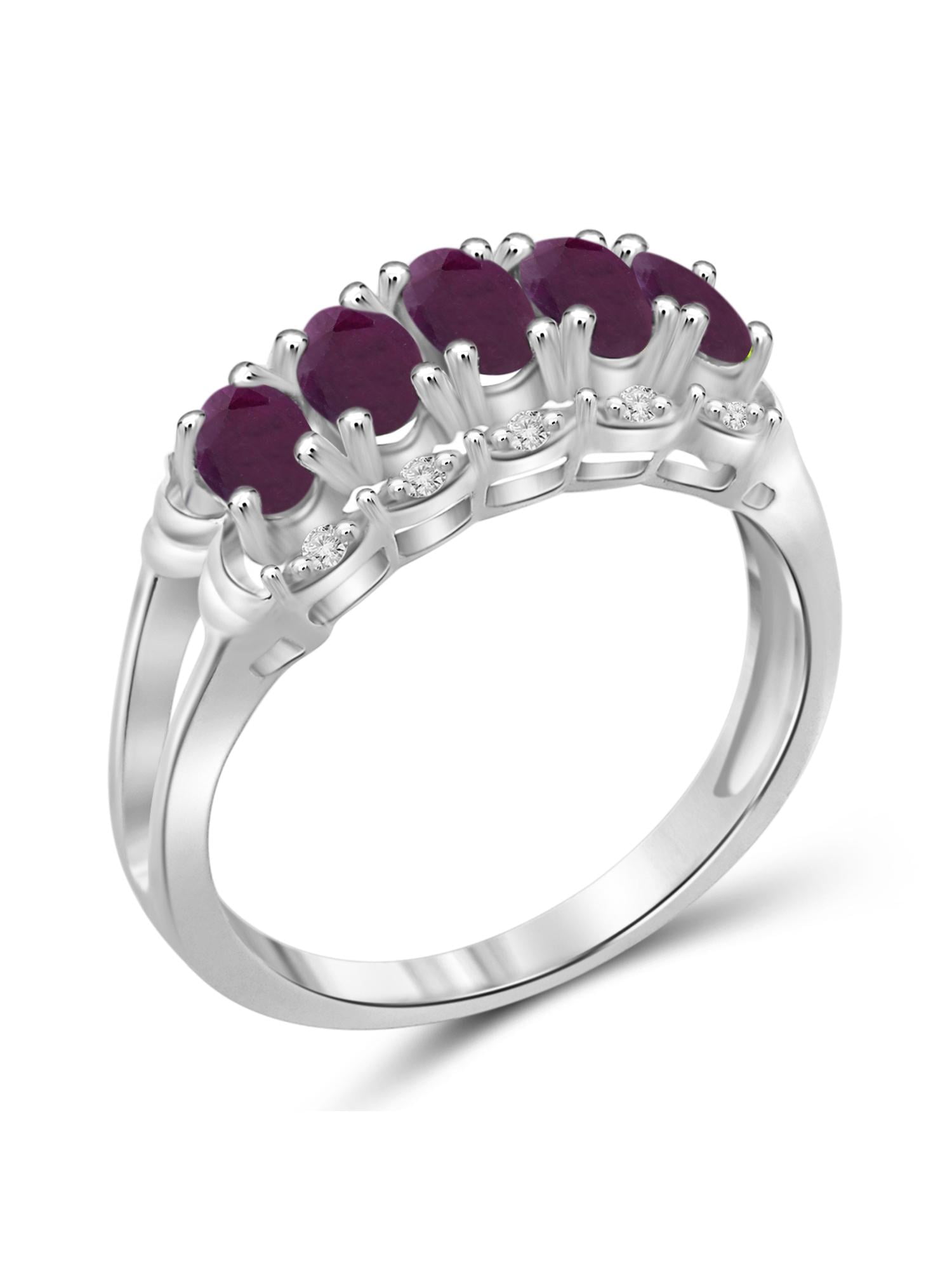 JewelersClub Ruby Ring Birthstone Jewelry – 1.33 Carat Ruby 0.925 Sterling Silver Ring Jewelry with White Diamond Accent – Gemstone Rings with Hypoallergenic 0.925 Sterling Silver Band