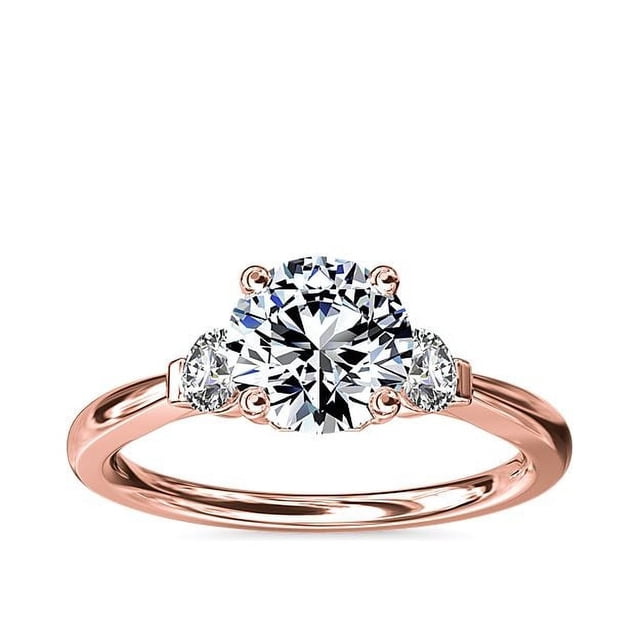 0.70 Carat Excellent Round Cut Real Diamond Latest Design Three Stone Engagement Ring for Ladies Solid 14K Rose Gold Size 7.5