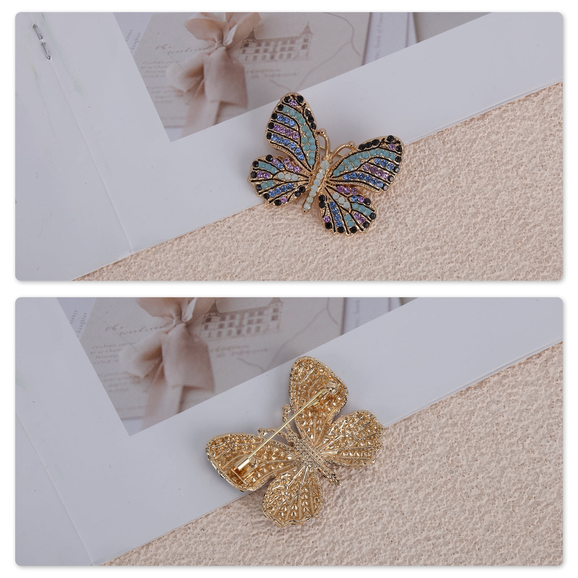 Unique Bargains Elegant Dragonfly Rhinestone Brooch for Fashionable Accessories Blue