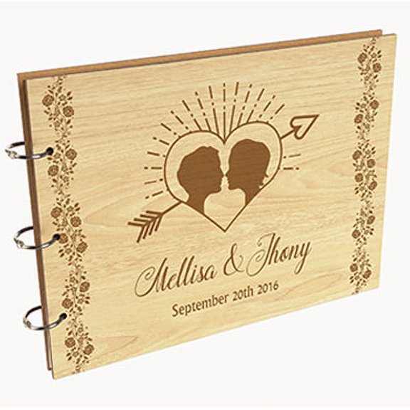 Darling Souvenir Personalized Engraved Laser Cut Wedding Guest Book Wooden Cover Sign-in Book Registry Guestbook Scrapbook-HR