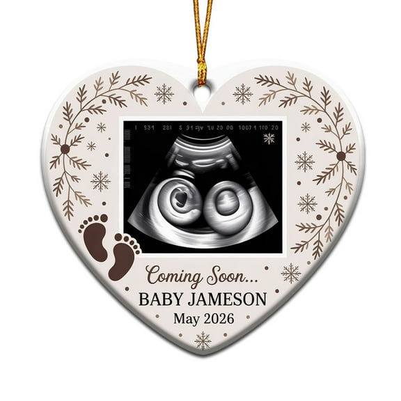 Baby Coming Soon Ceramic Christmas Ornament, Bump's First Xmas, Pregnancy Announcement Gift, Customized Name & Picture, Baby Arriving 2026, Christmas Ornament