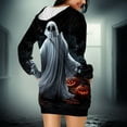 thumbnail image 4 of gljltg Women's Halloween Printed Loose All-match Hooded Double Pocket Sweater Dress for Women, Suitable for Leisure, Party, Daily, Home, Beaches, Travel, Work, Gatherings, 4 of 7