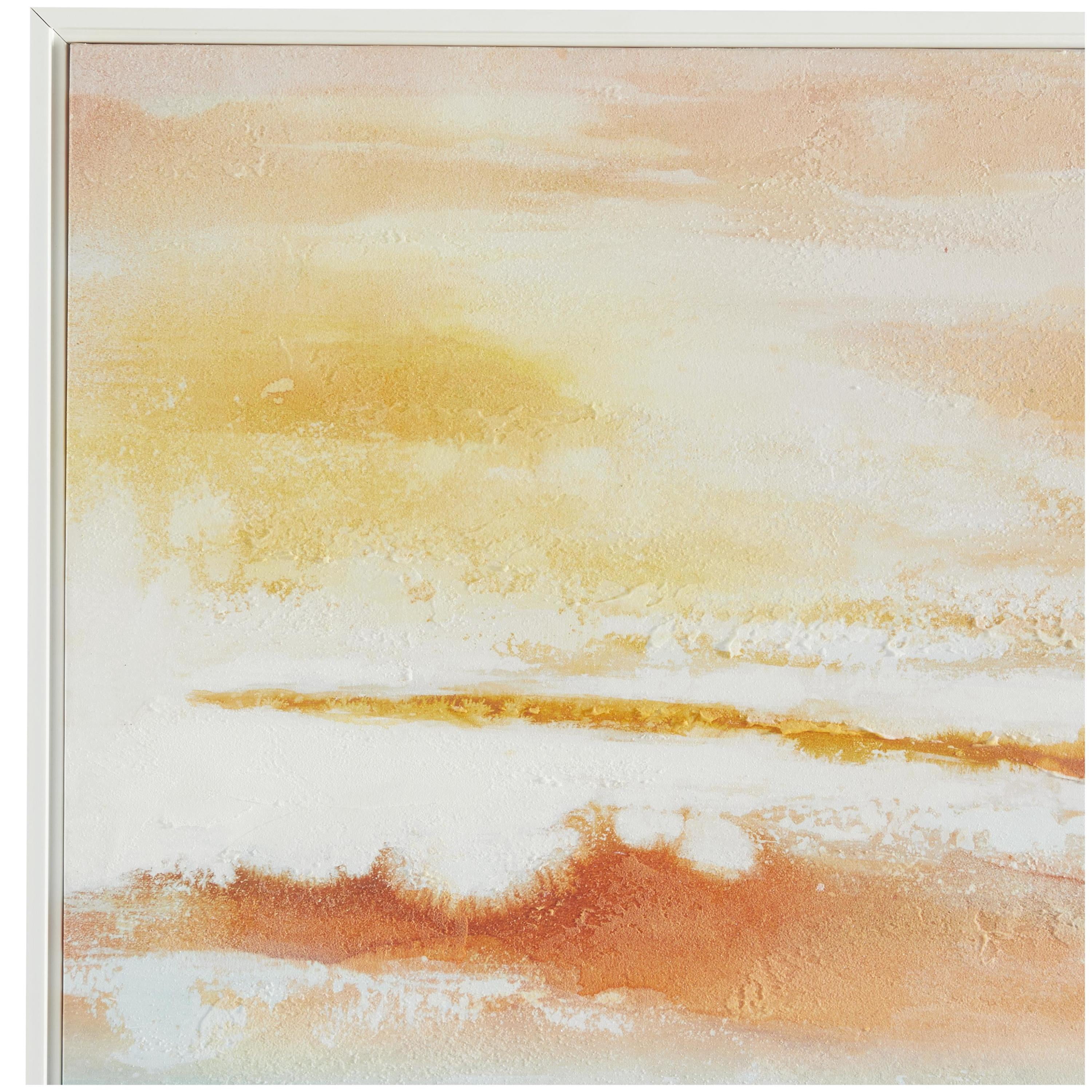 37" x 37" Abstract Sunset Landscape Framed Wall Art with White Frame, by DecMode