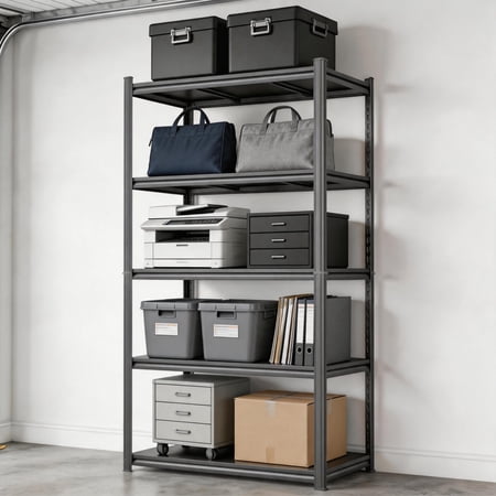 72"H Metal Garage Shelving Unit, Heavy Duty Adjustable Storage Shelves, Steel Shelving, 3000 lbs Capacity Shelves for Heavy Tools and Equipment, 5 Tier,40"W*16"D
